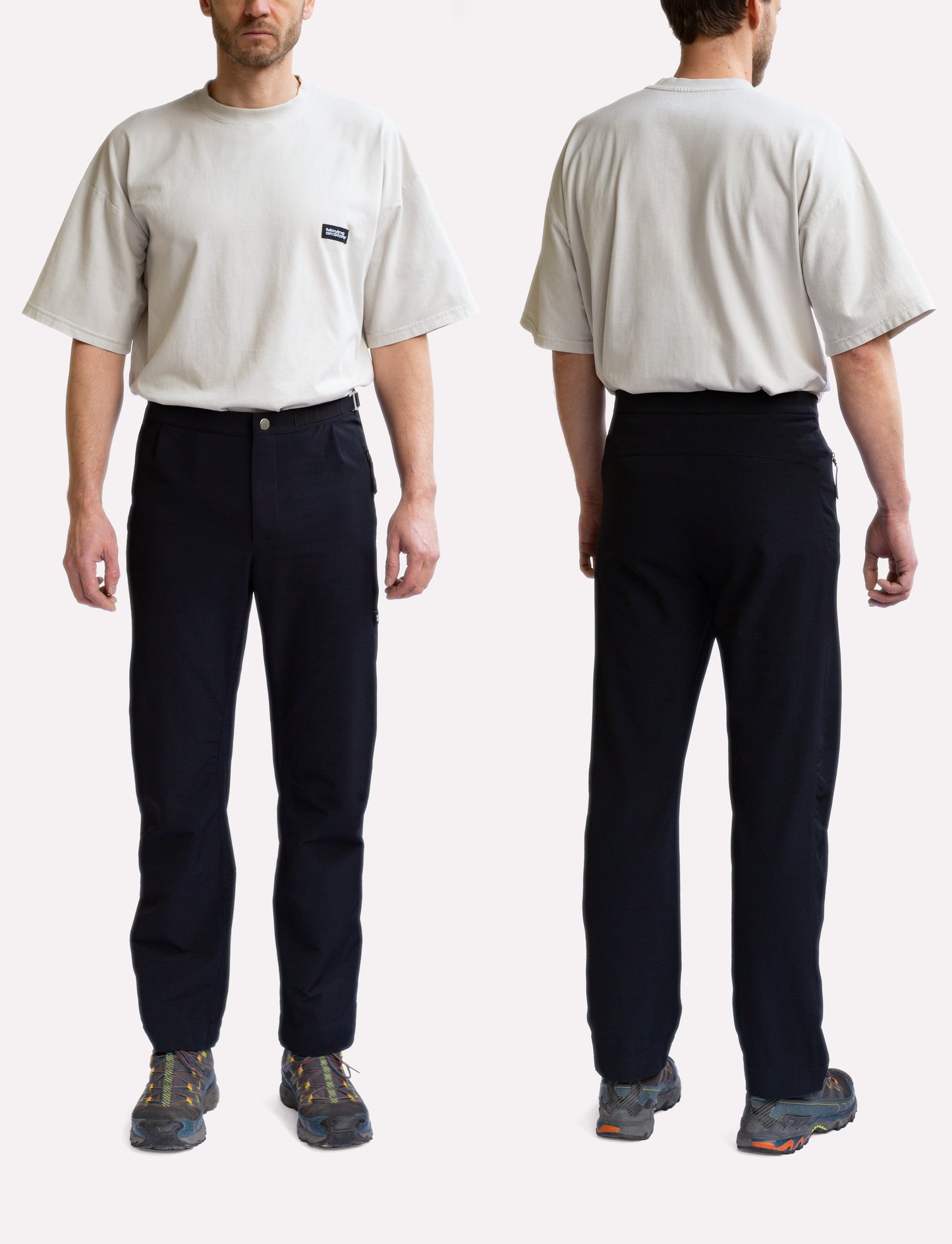 Technical pants for climbing in lightweight softshell fabric.