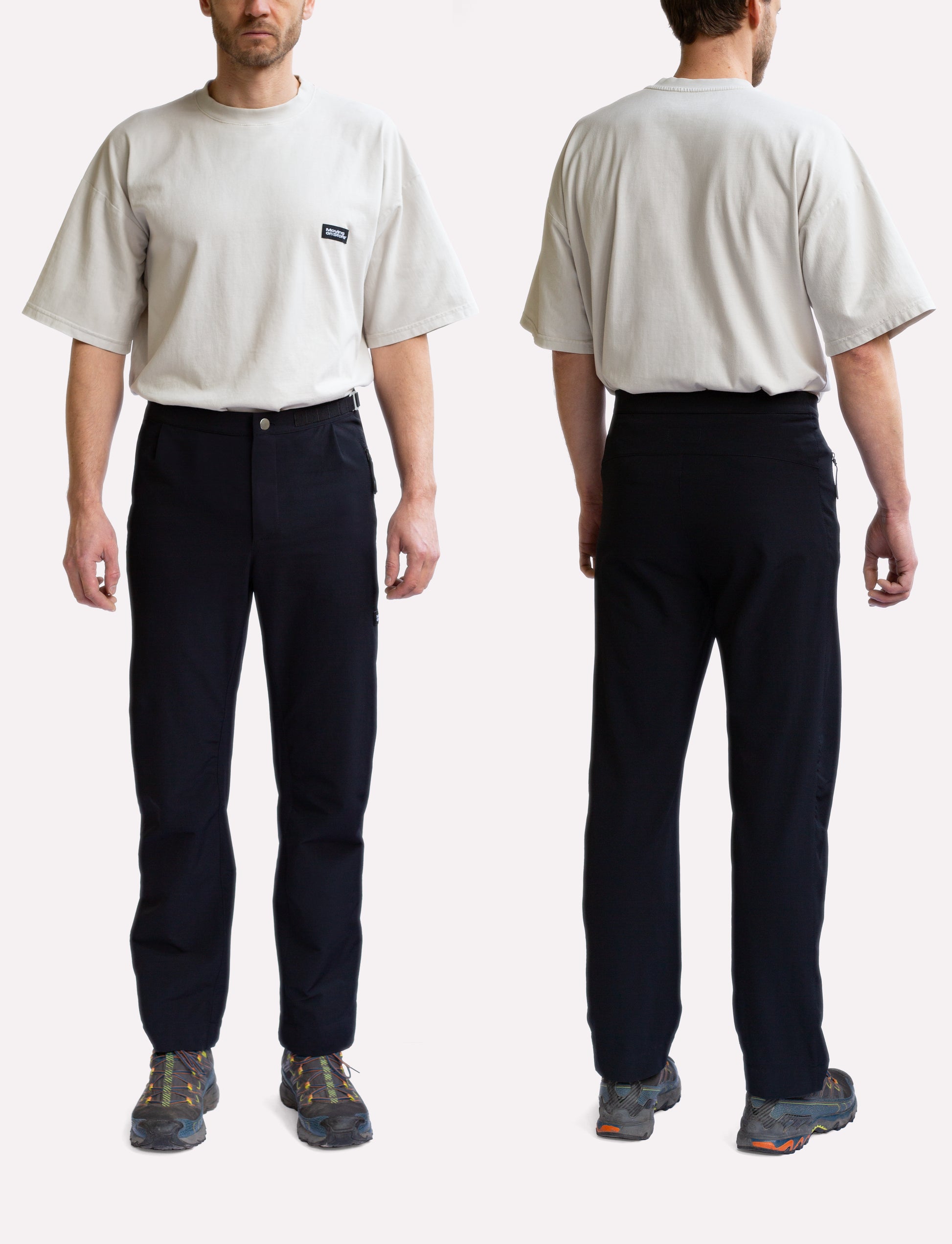 Technical pants for climbing in lightweight softshell fabric.