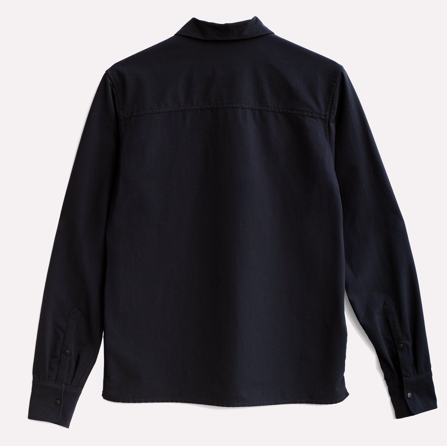 Back view of technical black climbing shirt.